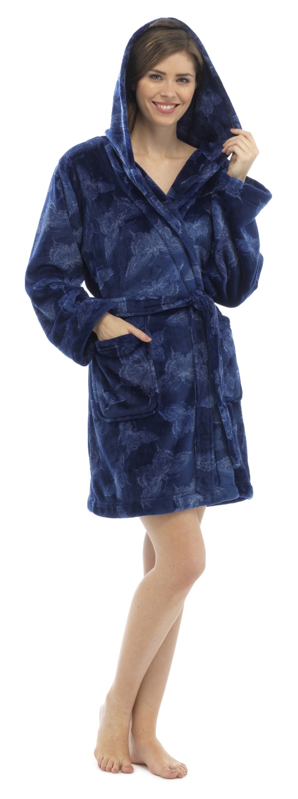Womens Short Hooded Dressing Gown Bath Robe Housecoat + Belt Ladies
